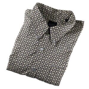 e-LUXE Beige Button-Down Collar Dress Shirt Men’s XL Geometric Polygon Evergreen